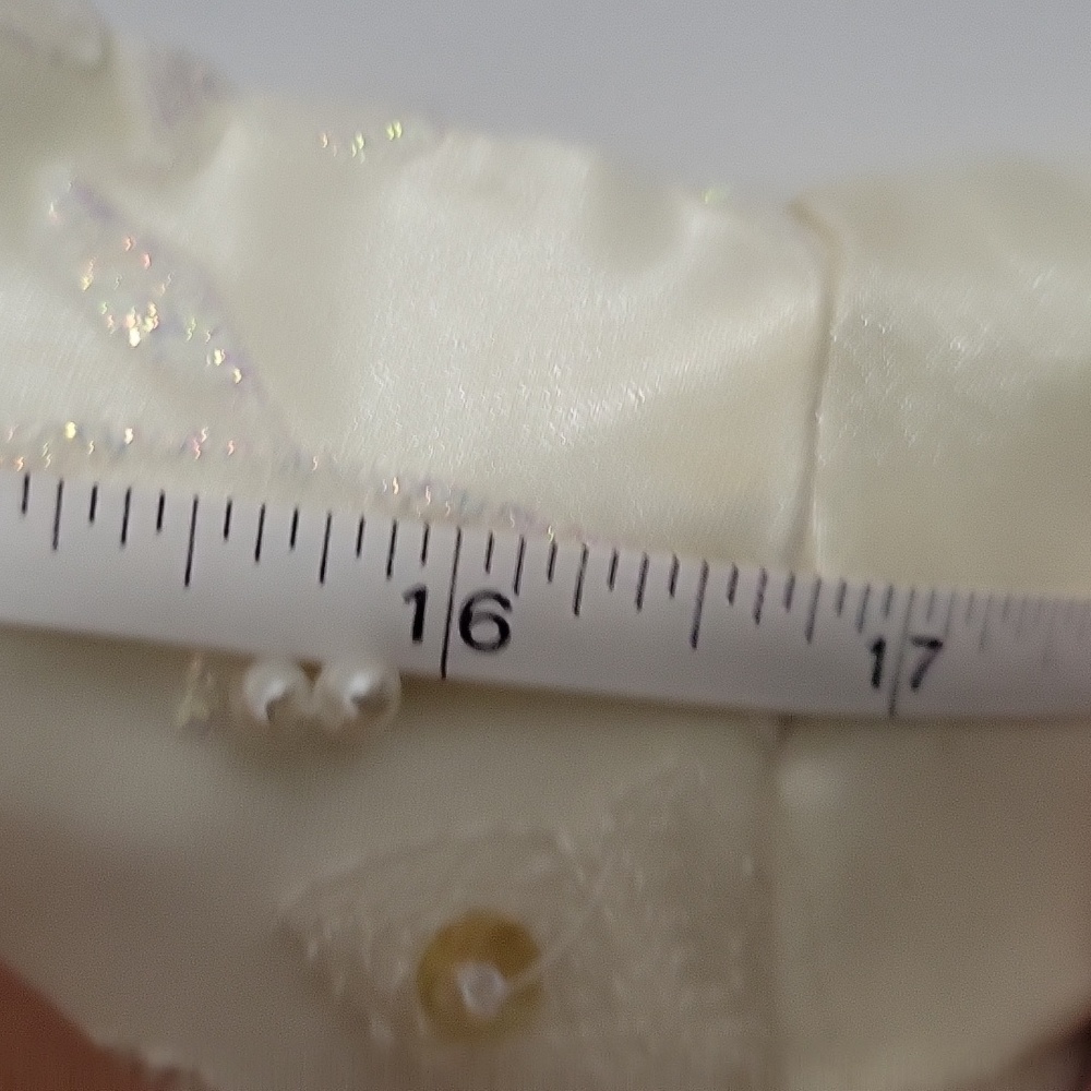 Wedding Dress Womans Sz. M Custom Made Lace Sequins & Beading Puff Sleeve Vint. - Picture 14 of 16